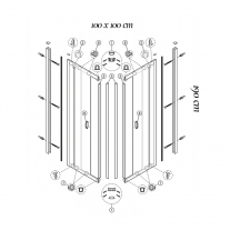 Cabina de dus patrata Huppe, X1A, 100x100, cu 2 usi culisante si 2 elemente fixe